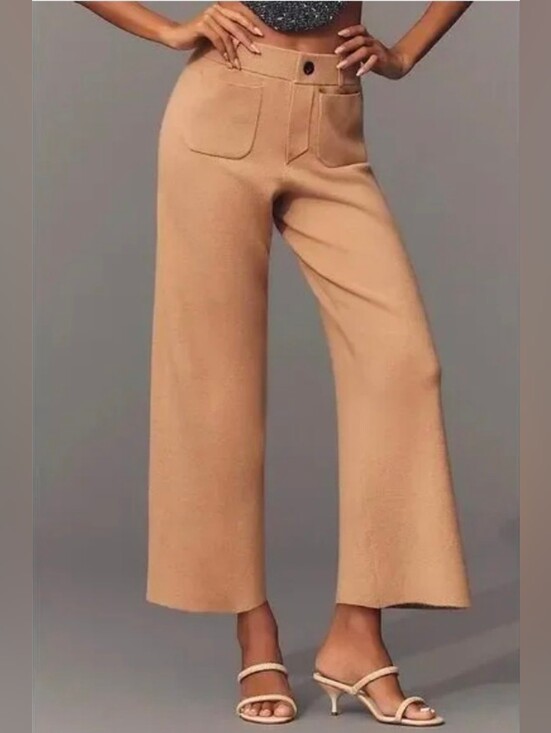 Maeve Pants - Maeve New Anthropologie Colette Knit Cropped Wide-Leg Pants in Camel Size SP